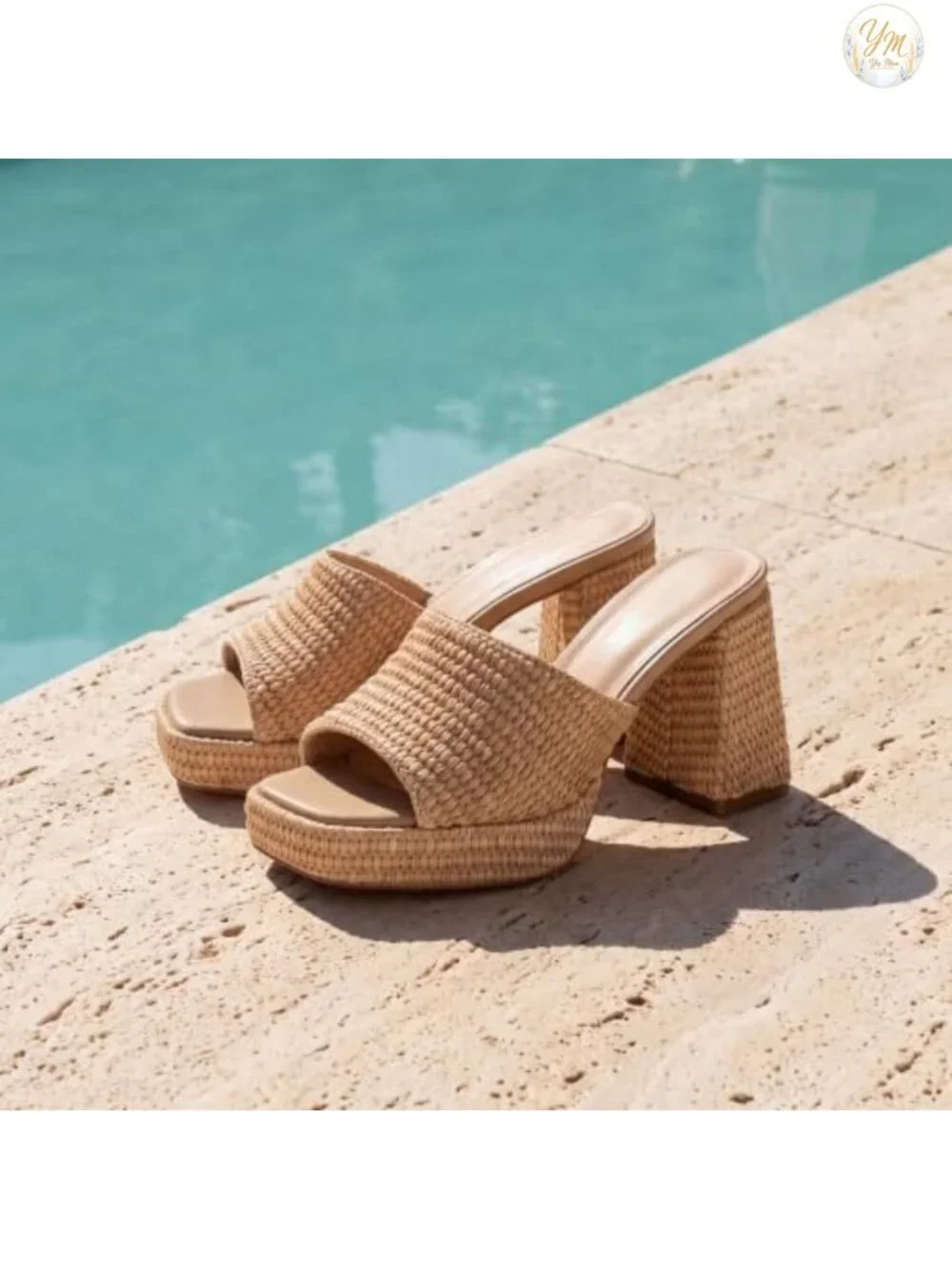 Raffia Platform Wedge Heeled Sandals Women Slip On Open Toe Chunky Summer